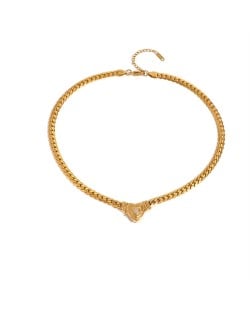 Peach Heart Pendant Thick Chain Short Design Fashion Women Stainless Steel Wholesale Necklace