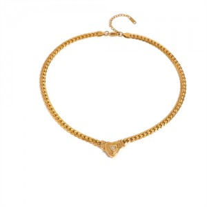 Peach Heart Pendant Thick Chain Short Design Fashion Women Stainless Steel Wholesale Necklace