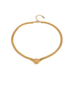 Round Pendant Thick Chain Short Design Fashion Women Stainless Steel Wholesale Necklace