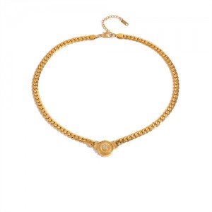 Round Pendant Thick Chain Short Design Fashion Women Stainless Steel Wholesale Necklace