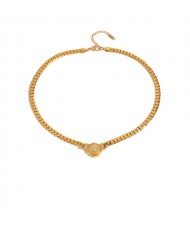 Round Pendant Thick Chain Short Design Fashion Women Stainless Steel Wholesale Necklace