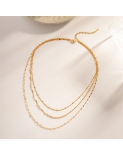 Three-layer Thin Chain Simple Design Fashion Women Stainless Steel Wholesale Necklace