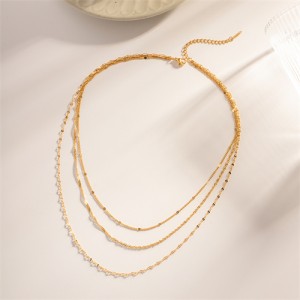Three-layer Thin Chain Simple Design Fashion Women Stainless Steel Wholesale Necklace