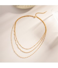 Three-layer Thin Chain Simple Design Fashion Women Stainless Steel Wholesale Necklace