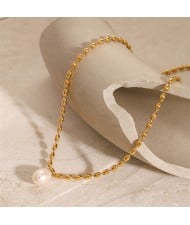 Oval Bead Chain Pearl Pendant High Quality Fashion Women Stainless Steel Wholesale Necklace