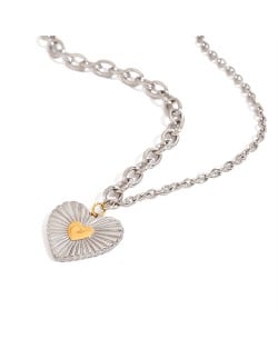 Two-tone Peach Heart Pendant Thick Chain High Quality Fashion Women Stainless Steel Wholesale Necklace