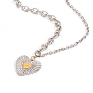 Two-tone Peach Heart Pendant Thick Chain High Quality Fashion Women Stainless Steel Wholesale Necklace