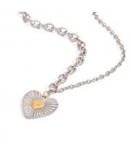 Two-tone Peach Heart Pendant Thick Chain High Quality Fashion Women Stainless Steel Wholesale Necklace