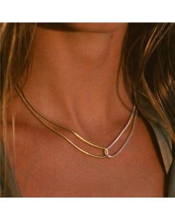 Two-tone Snake Chain Design Fashion Women Stainless Steel Wholesale Necklace