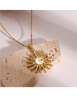 Moon Sun Pendant Design Long Chain Fashion Women Stainless Steel Wholesale Necklace