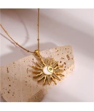 Moon Sun Pendant Design Long Chain Fashion Women Stainless Steel Wholesale Necklace
