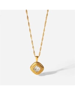 Cubic Zirconia Decor Square Pendant Fashion Women Stainless Steel Wholesale Necklace - Clear