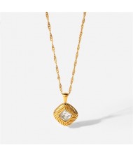 Cubic Zirconia Decor Square Pendant Fashion Women Stainless Steel Wholesale Necklace - Clear