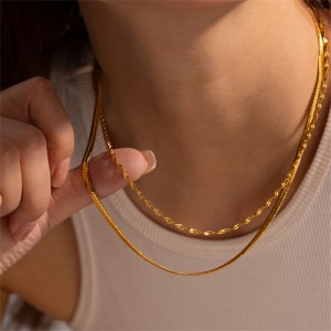 Two-layer Snake Chain Simple Fashion Women Stainless Steel Wholesale Necklace
