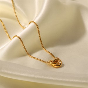 Two Lock Circle Pendant Fashion Women Stainless Steel Wholesale Necklace
