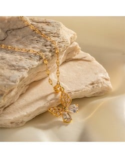 Cubic Zirconia Butterfly Pendant Fashion Women Stainless Steel Wholesale Necklace