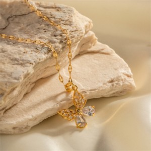 Cubic Zirconia Butterfly Pendant Fashion Women Stainless Steel Wholesale Necklace