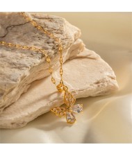 Cubic Zirconia Butterfly Pendant Fashion Women Stainless Steel Wholesale Necklace