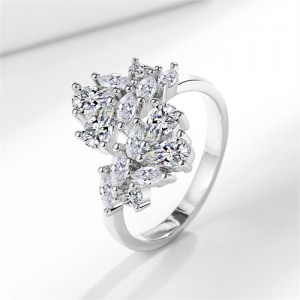Cubic Zirconia Leaves Design Fashion Wholesale Women Open-end Ring