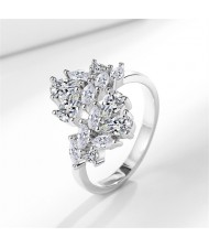 Cubic Zirconia Leaves Design Fashion Wholesale Women Open-end Ring