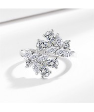 Cubic Zirconia Leaves Design Fashion Wholesale Women Open-end Ring