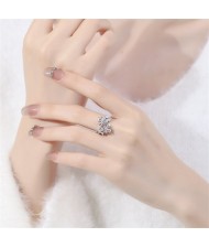 Cubic Zirconia Leaves Design Fashion Wholesale Women Open-end Ring