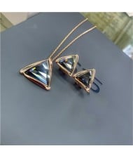 Rhinestone Triangle Pendant 18K Rose Gold Plated Necklace and Earrings Set - Grey