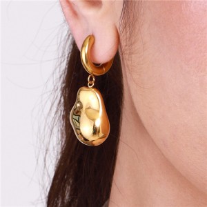 Irregular Drop Pendant Fashion Jewelry Women Stainless Steel Wholesale Earrings - Golden