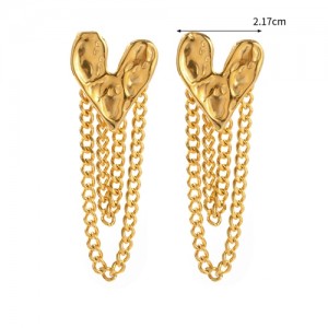 Retro Peach Heart Chain Tassel Fashion Jewelry Women Stainless Steel Wholesale Earrings
