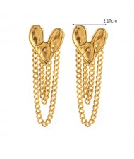 Retro Peach Heart Chain Tassel Fashion Jewelry Women Stainless Steel Wholesale Earrings
