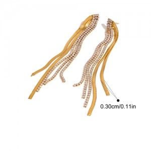 Luxurious Full Cubic Zirconia Chain Long Tassel Fashion Jewelry Women Stainless Steel Wholesale Earrings