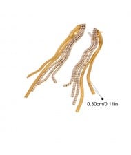 Luxurious Full Cubic Zirconia Chain Long Tassel Fashion Jewelry Women Stainless Steel Wholesale Earrings