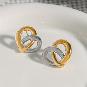 Unique Design Hollow-out Peach Heart Fashion Jewelry Women Stainless Steel Wholesale Earrings - Two-tone