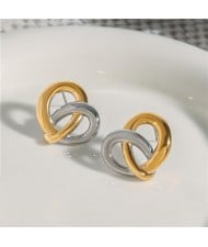 Unique Design Hollow-out Peach Heart Fashion Jewelry Women Stainless Steel Wholesale Earrings - Two-tone