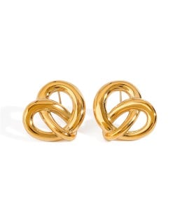 Unique Design Hollow-out Peach Heart Fashion Jewelry Women Stainless Steel Wholesale Earrings - Golden