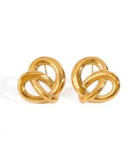 Unique Design Hollow-out Peach Heart Fashion Jewelry Women Stainless Steel Wholesale Earrings - Golden
