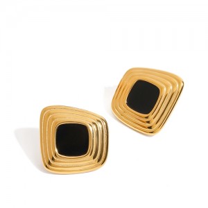 Black Square Business Style Fashion Jewelry Women Stainless Steel Wholesale Earrings