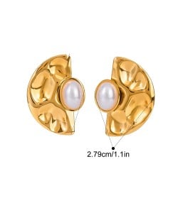Pearl Decor Semicircle Design Fashion Jewelry Women Stainless Steel Wholesale Earrings