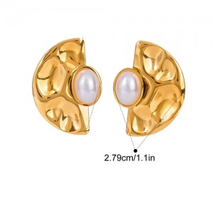 Pearl Decor Semicircle Design Fashion Jewelry Women Stainless Steel Wholesale Earrings