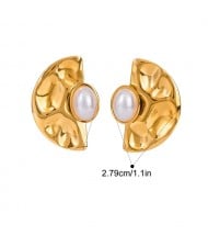 Pearl Decor Semicircle Design Fashion Jewelry Women Stainless Steel Wholesale Earrings