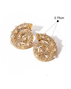 Rhinesgone and Pearl Inlaid Conch Shape Design Fashion Jewelry Women Stainless Steel Wholesale Earrings
