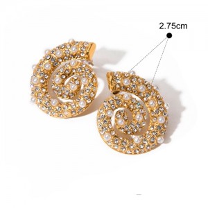Rhinesgone and Pearl Inlaid Conch Shape Design Fashion Jewelry Women Stainless Steel Wholesale Earrings