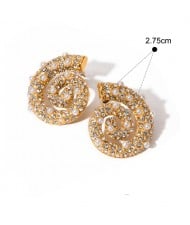 Rhinesgone and Pearl Inlaid Conch Shape Design Fashion Jewelry Women Stainless Steel Wholesale Earrings