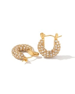 Bling Full Rhinestone Round Shape Design Fashion Jewelry Women Stainless Steel Wholesale Earrings