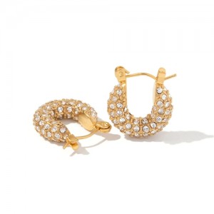 Bling Full Rhinestone Round Shape Design Fashion Jewelry Women Stainless Steel Wholesale Earrings