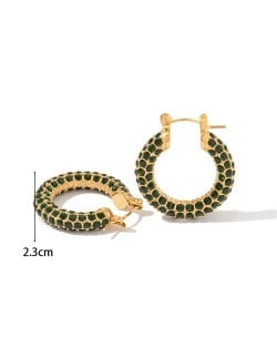 Green Rhinestone Hoop Design Fashion Jewelry Women Stainless Steel Wholesale Earrings