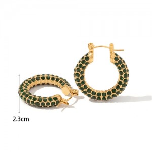 Green Rhinestone Hoop Design Fashion Jewelry Women Stainless Steel Wholesale Earrings