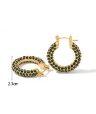 Green Rhinestone Hoop Design Fashion Jewelry Women Stainless Steel Wholesale Earrings