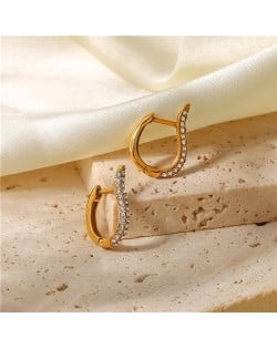 French Style Full Rhinestone Oval Design Fashion Jewelry Women Stainless Steel Wholesale Earrings