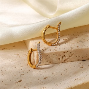 French Style Full Rhinestone Oval Design Fashion Jewelry Women Stainless Steel Wholesale Earrings